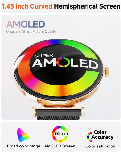Vista 3 de Hwagol - Relojes inteligentes para mujer compatibles con iPhone Android [llamadas/cuerpo delgado de metal], pantalla AMOLED microesférica de 1.43