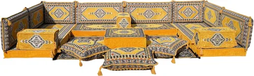 Vista 33 de arabicsofa Sofá en forma de U de estilo árabe para el suelo – Juego de Majlis hecho a mano – Sofá de estilo bohemio