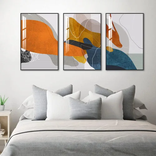 Vista 3 de Arte abstracto enmarcado para pared para sala de estar, juego de 3 piezas de pinturas famosas, pósters, impresiones, minimalismo, fusión natural