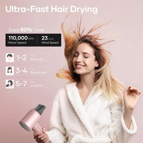 Vista 3 de Secador de pelo profesional, secador de pelo iónico negativo de 200 millones con motor sin escobillas de 110000 RPM, secador de pelo de alta