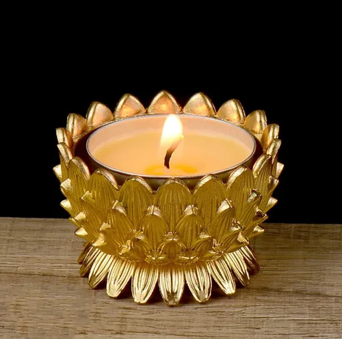 Vista 10 de Portavelas votivo de flor de loto, portavelas budista de cobre, taza budista tibetana de ofrenda de agua, soporte para lámpara de aceite
