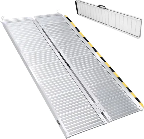 Vista 11 de BEJONI Rampa de silla de ruedas portátil plegable plateada de 3 pies, rampa de umbral de aluminio antideslizante para escalones y puertas del hogar