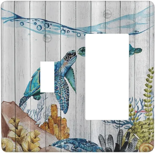 Vista 154 de Placa decorativa para interruptor de luz, medusas, tortugas marinas, fantasía, océano, 2 bandas, 1 palanca, 1 placa de pared dúplex, cubiertas
