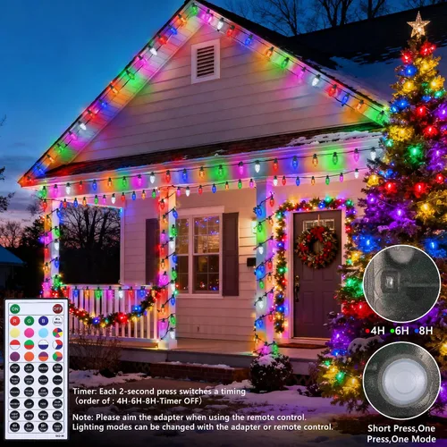 Vista 6 de iBaycon Luces de Navidad RGB C9, 65 pies, 100 luces LED que cambian de color, control remoto conectable, impermeable, al aire libre, cadena de luces