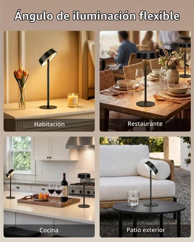 Vista 7 de EZVALO Lámpara inalámbrica, lámpara de mesa recargable, funciona con pilas Negro