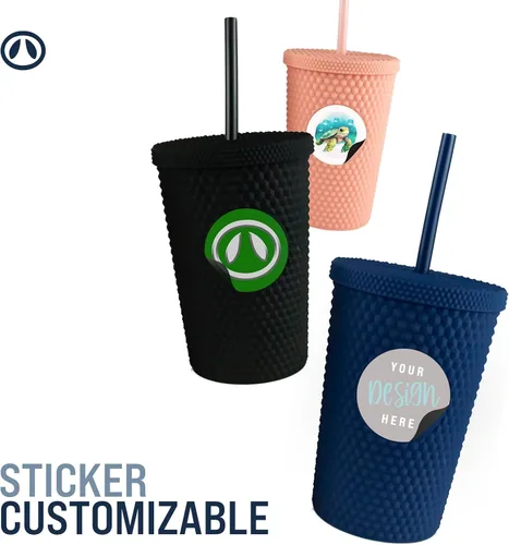 Vista 3 de Hogg Vaso Tachonado de 12 onzas con Tapa y Pajita - Negro, Vaso Reutilizable para Café Helado, Vaso Brillante para Mujeres, Taza de Diamantes