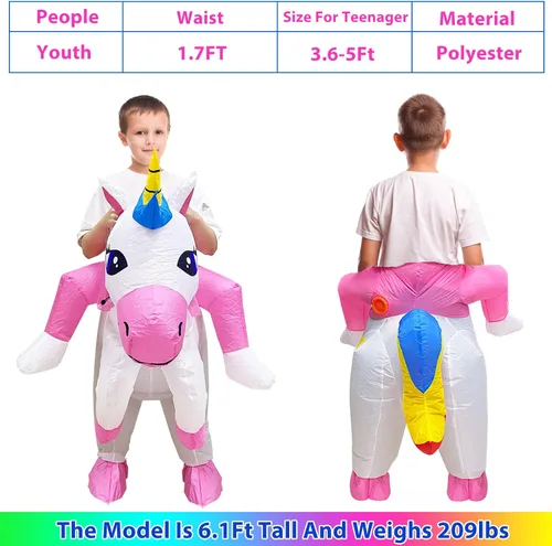 Vista 3 de Camlinbo Disfraz inflable de unicornio para Halloween para niños niñas niños mujeres disfraz de Halloween fiesta de cosplay