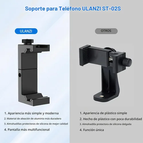 Vista 5 de ULANZI ST-02S Soporte de trípode de aluminio para teléfono con soporte de zapata fría, soporte vertical y horizontal, abrazadera ajustable de metal