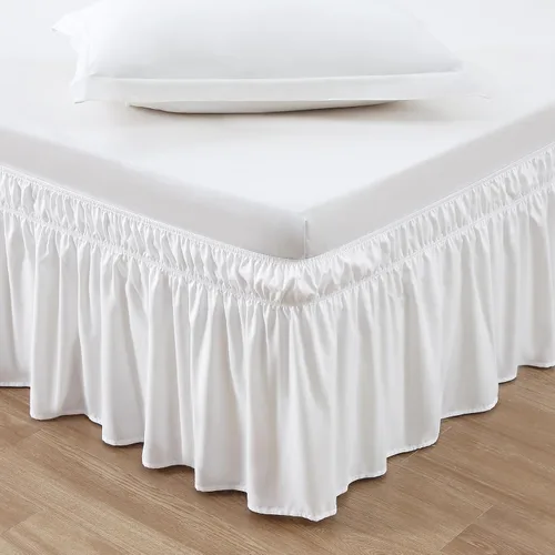 Vista 8 de MEILA - Faldón de cama envolvente con tres lados de tela y elástico, con volantes de 14 pulgadas, caída a medida, fácil de instalar, resistente a