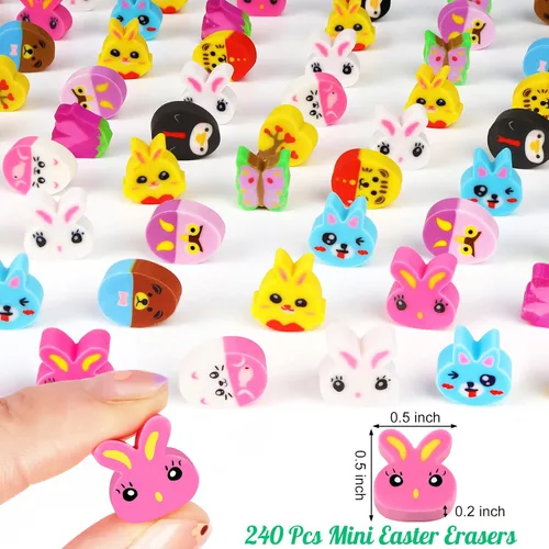Vista 2 de Mini borradores de Pascua para niños, 240 unidades de borradores de huevo de Pascua, conejo, conejo, vacaciones, 12 estilos, lindos borradores