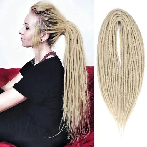 Vista 22 de Kraler Extensiones de Rastas Azules de Doble Extremo de 18 Pulgadas, 20 Hebras Sintéticas DE Extensiones de Rastas Hechas a Mano, Estilo de Rastas