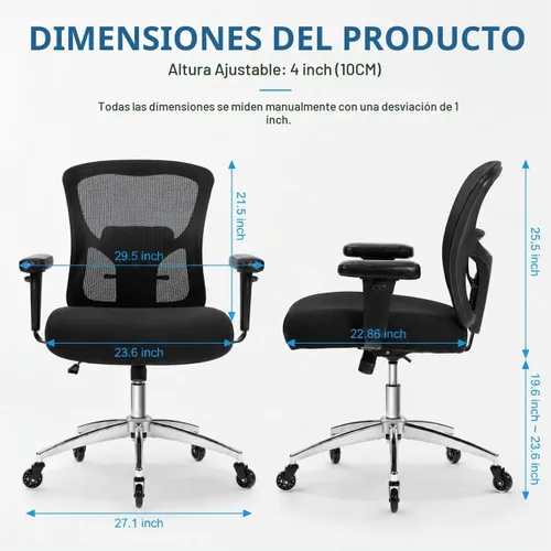 Vista 3 de Silla de escritorio de oficina grande y alta, silla de malla Negro plateado