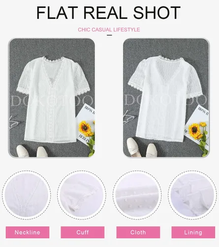Vista 4 de Dokotoo - Blusas para mujer con cuello en V y encaje a crochet, tipo túnica, con vuelo