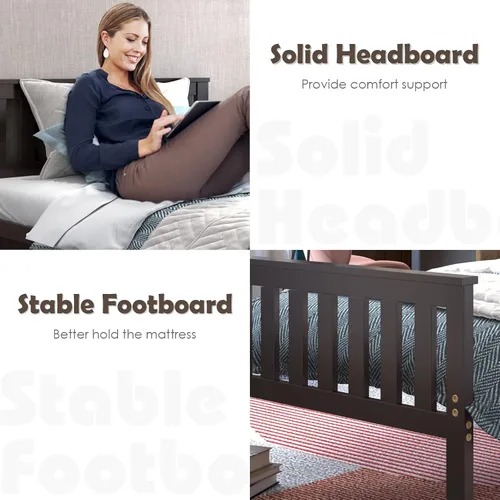 Vista 7 de NAFORT Base de cama de plataforma de madera individual con cabecero y estribo, base de cama de madera maciza y soporte de listones de madera fuerte