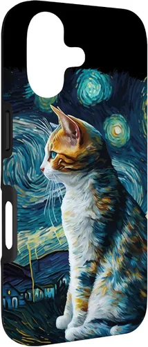 Vista 3 de Lindo Van Gogh Starry Night Cat Calico Cat Lover - Carcasa divertida para iPhone 17