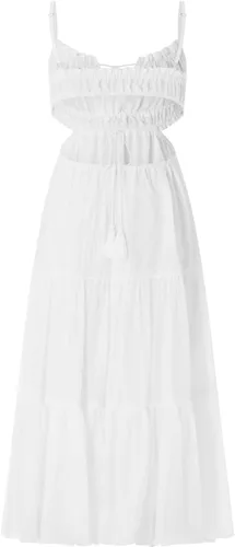 Vista 3 de IMISSILLEB Vestido ajustado y fluido para mujer, con tirantes delgados, espalda descubierta, corte bajo, vestido largo para club, cóctel, dobladillo
