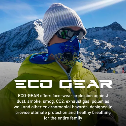 Vista 7 de ECO-GEAR Máscara facial anticontaminación con protección de carbón activado de grado militar Antihumo, gases de escape, polvo, polen Correr