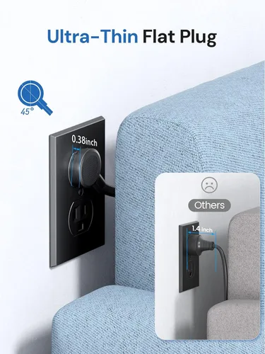 Vista 3 de Regleta de alimentación de torre con protector de sobretensiones, 12 salidas de CA y 4 puertos USB (2 USB-C), cable de extensión de 6 pies, torre