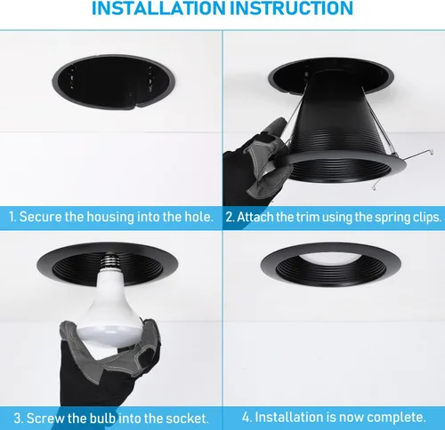 Vista 7 de TORCHSTAR Paquete de 6 luces empotrables de 6 pulgadas con bridas Negro