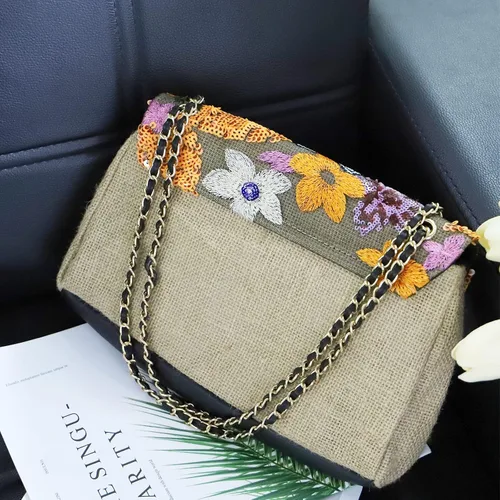 Vista 7 de Bolsa de playa para mujer, bolsa de paja bordada de lentejuelas, bolso bohemio, bolso de hombro de gran capacidad, adecuado para vacaciones, viajes