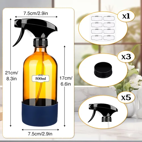 Vista 3 de ZENOWICK Paquete de 3 botellas de vidrio de 16 onzas, recipientes vacíos recargables con funda de silicona, juegos de botellas de pulverización