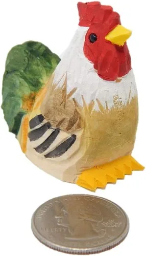 Vista 3 de Adorno colgante de pollo gallo figura de madera decoración tallada a mano