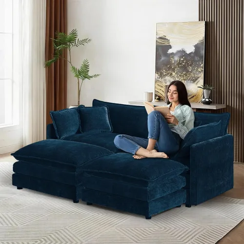 Vista 87 de Sofá seccional modular convertible de 76.7", sofás de dos plazas de chenilla con asiento profundo y cojines tipo loveseat para sala de estar, Beige