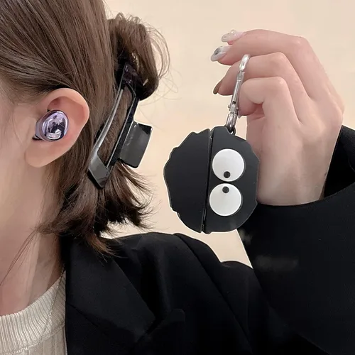 Vista 3 de Funda negra de silicona suave con accesorios para llavero para Samsung Galaxy Buds 2 (2021), Galaxy Buds Pro Case (2021)/Galaxy Buds Live Case