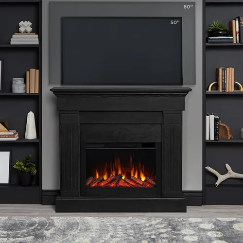 Vista 5 de Real Flame Crawford - Chimenea eléctrica delgada para interiores de 48 pulgadas con repisa para sala de estar o dormitorio, inserto de chimenea
