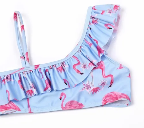Vista 4 de QPANCY Trajes de baño de dos piezas para niñas con un hombro descubierto