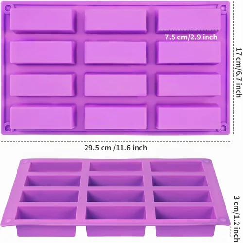 Vista 2 de Paquete de 2 moldes de silicona para barra de granola, molde de barra energética rectangular de 12 cavidades, moldes de barra de cereales