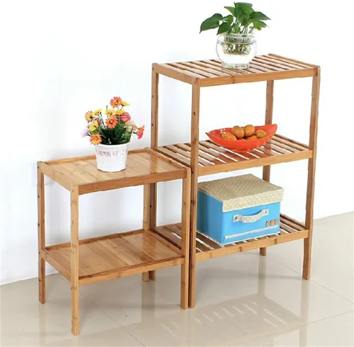 Vista 4 de Estante de almacenamiento de madera maciza con estantes ajustables, estante de almacenamiento de bambú de varios niveles para cocina, sala de estar