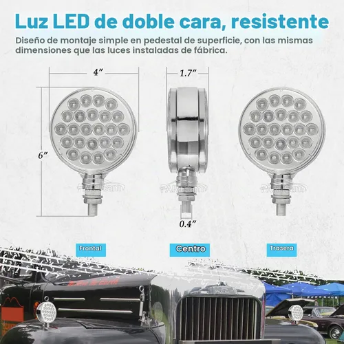 Vista 6 de Partsam 2 luces LED redondas de doble cara y luces auxiliares azules, luces LED de pedestal, montaje en poste 48 LED para camión, remolque, espejo