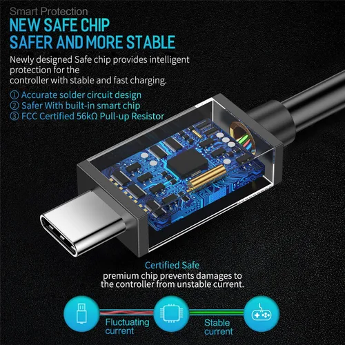 Vista 4 de Cargador para controlador PS5 – Pack de 2 cables de carga de 1.52 m OEM originales de 3A con cable de datos USB C a USB C, accesorios