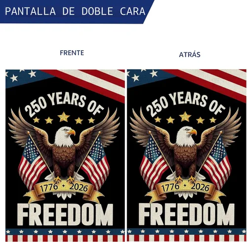 Vista 4 de Banderas de jardín con el 250 aniversario de Estados Unidos para exteriores, bandera de Estados Unidos con diseño de águila, decoración patriótica