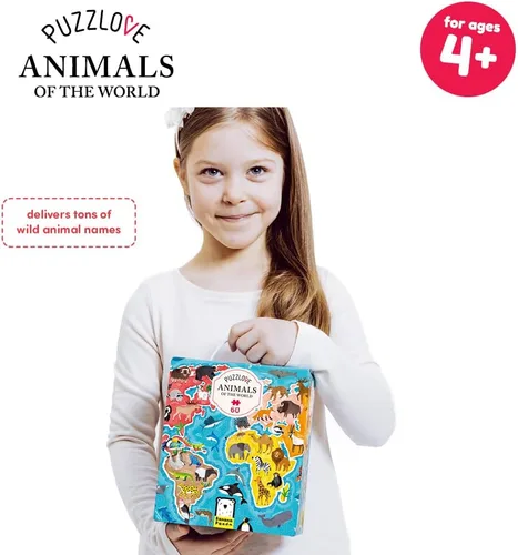 Vista 3 de Puzzlove Animals of The World (60 piezas) Rompecabezas de 4+ piso