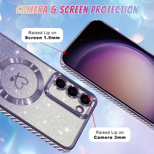 Vista 79 de Bonoma - Funda compatible con Samsung Galaxy S21 Plus, diseño de corazón con purpurina, color rosa Support for MagSafe, Plating Magnetic Case TPU