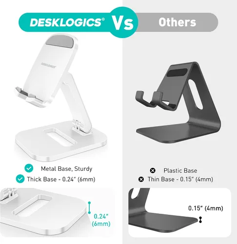 Vista 3 de Soporte de teléfono celular para escritorio, plegable y ajustable, soporte de teléfono de aluminio - Funda de viaje portátil compatible con funda