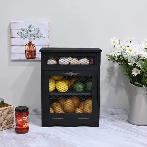 Vista 8 de Ikee Design Caja de Almacenamiento de Madera de Ensamblaje Libre para Encimera de Papas y Cebollas, Gabinete de Encimera, Cajas de Pan de Madera