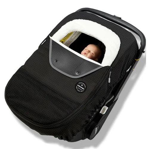 Vista 8 de Funda de asiento de automóvil para bebé, impermeable, resistente al viento, forro polar cálido transpirable con cremallera completa para asiento