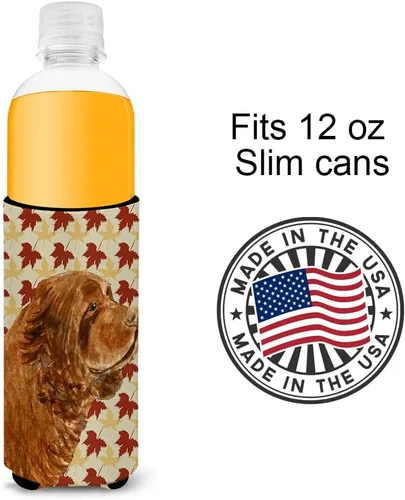 Vista 4 de Caroline's Treasures SS4346MUK Sussex Spaniel - Retrato de hojas de otoño para latas delgadas, funda enfriadora, lavable a máquina, funda