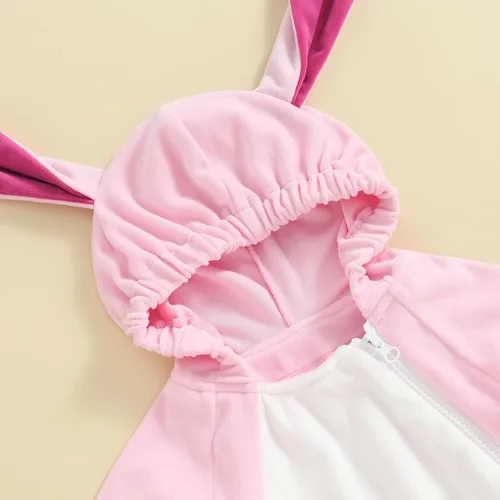 Vista 5 de Amnnchya Traje de Pascua para niña y niño, de manga larga, con orejas de conejo, con capucha, disfraz de conejo de Pascua