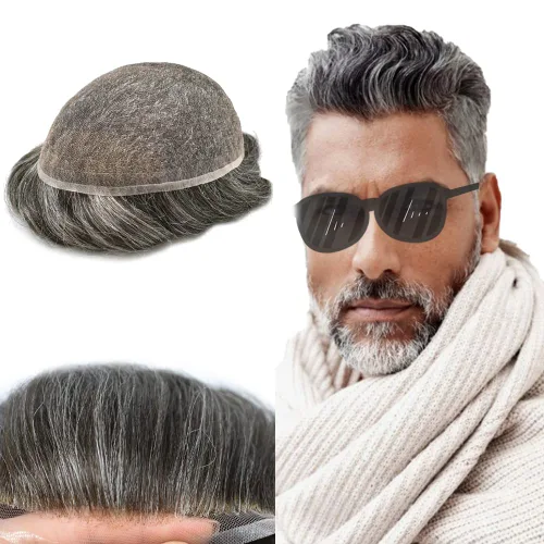 Vista 30 de Completo suizo encaje tupé para hombres pieza de pelo real sistema de reemplazo de cabello humano para hombres Toupee Hairpieces para hombres 7x9