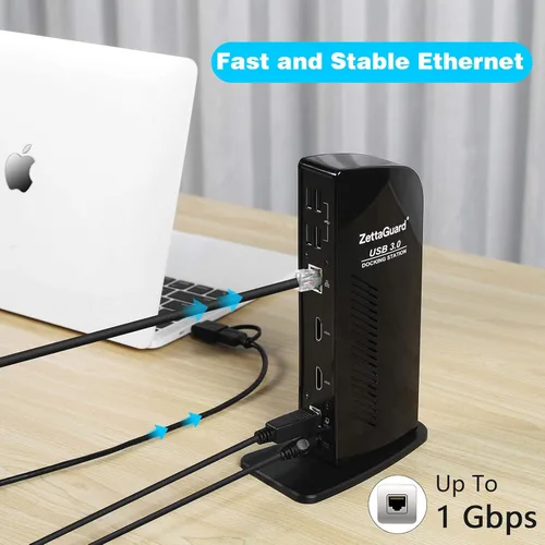 Vista 11 de Estación de acoplamiento universal USB 3.0 de doble pantalla 4K, pantalla de monitor de video dual con HDMI dual 4K x 2K a 60 Hz, Gigabit Ethernet