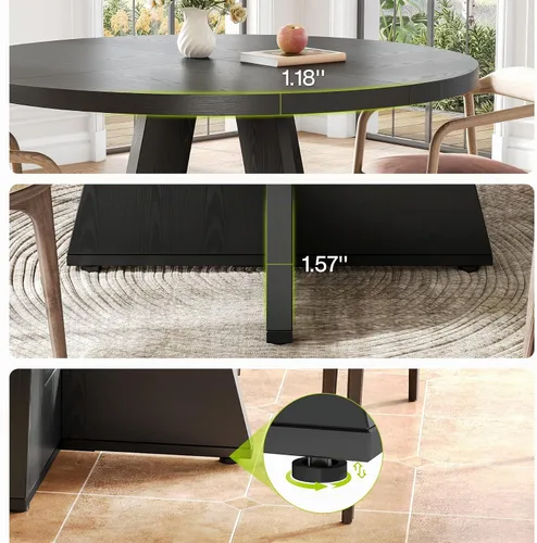 Vista 6 de LITTLE TREE Mesa de comedor redonda para 4-6 personas, mesa de comedor de 47 pulgadas con base de pedestal de madera, mesas de comedor negras, mesas