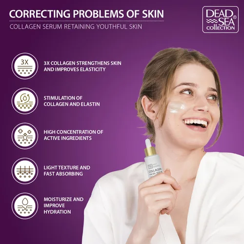 Vista 5 de Dead Sea Collection Suero para la cara con colágeno 3X, minerales del mar muerto y vitamina E, hidratante nutritivo antienvejecimiento