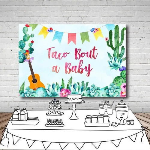 Vista 5 de Fondo de fiesta de taco de 7 x 5 pies, para fiesta de bebé, para el cinco de mayo, niño mexicano, baby shower, fotografía, cactus, decoración