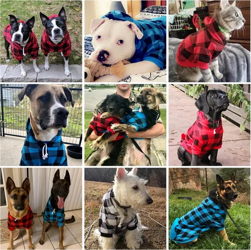 Vista 2 de KOOLTAIL Sudadera a cuadros con capucha, con gorro y bolsillo, para perros pequeños, medianos y grandes y gatos, abrigo suave y cálido para invierno
