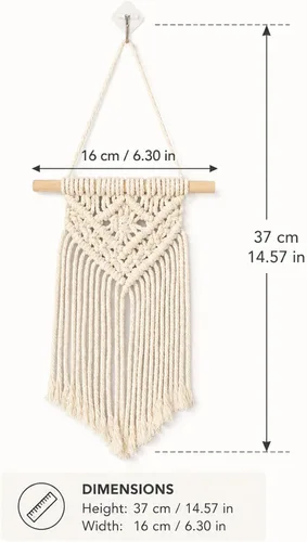 Vista 2 de LUOZZY Tapiz bohemio tejido macramé para colgar en la pared, 14.6 x 6.3 pulgadas