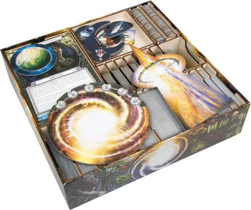 Vista 3 de Organizador de juegos de madera compatible con Cosmic Encounter – 9 bandejas extraíbles para tarjetas, barcos, planetas y fichas, kit de abedul